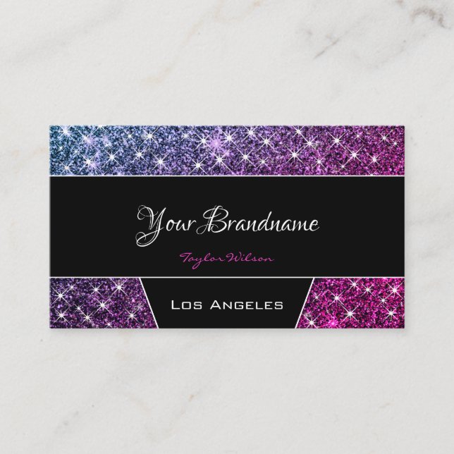 Luminous Purple Glitter Stars Photo Social Media Business Card (Front)