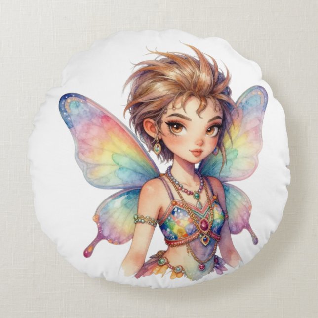 Luminous Rainbow Guardian fairy Round Cushion (Front)