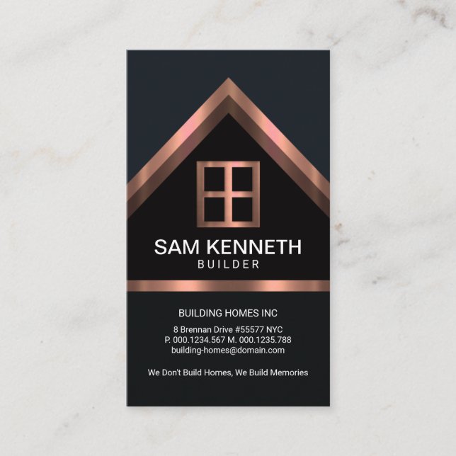 Luminous Red Steel Home Roof Builder Construction Business Card (Front)