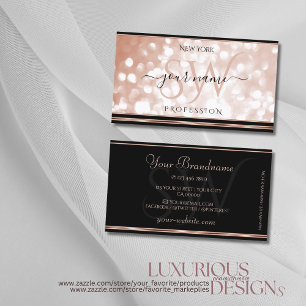 Luminous Rose Gold Glitter Initials Black Luxury  Business Card