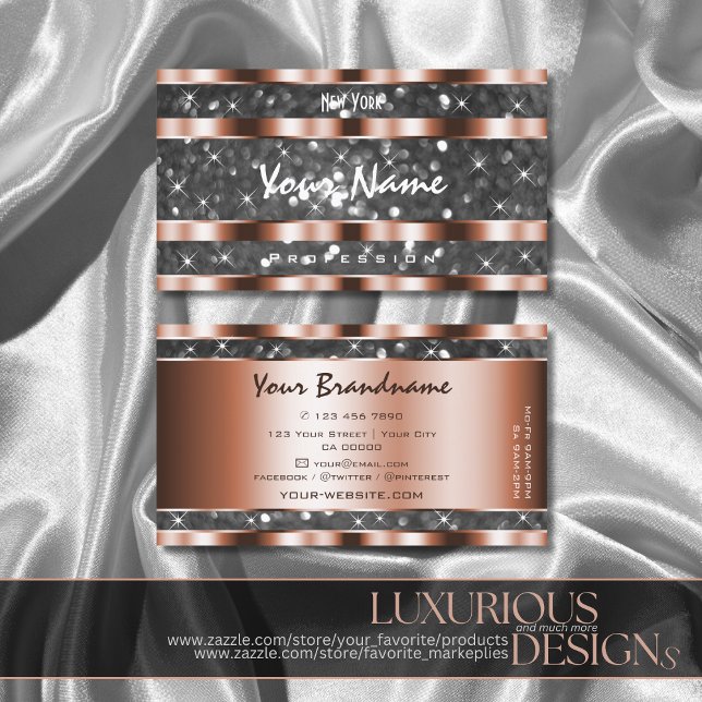 Luminous Rose Gold Silver Glitter Stars Artful Business Card (Creator Uploaded)