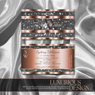 Luminous Rose Gold Silver Glitter Stars Monogram Business Card