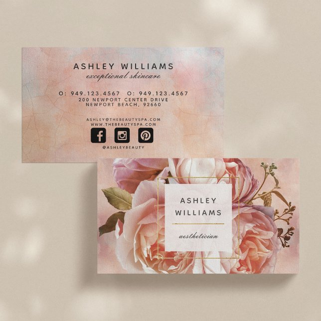 LUMINOUS ROSE & Peony Elegant Floral Horizontal Business Card (Creator Uploaded)