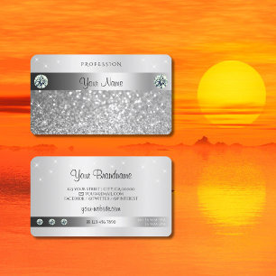 Luminous Silver Glitter Sparkling Stars Diamonds Business Card