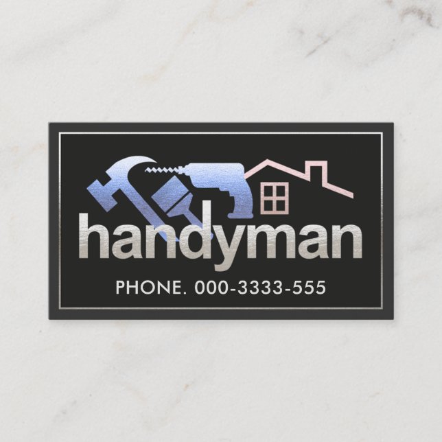 Luminous Silver Handyman Tools Frame Business Card (Front)
