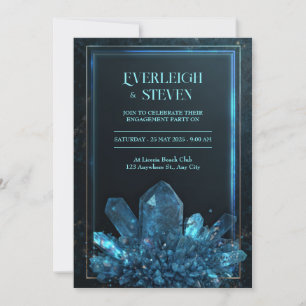 Luminous Teal Midnight Quartz Frame Wedding Invitation