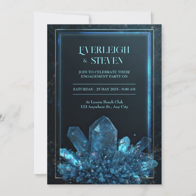 Luminous Teal Midnight Quartz Frame Wedding Invitation (Front)