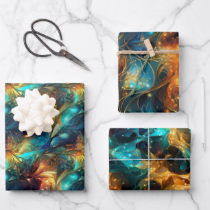Luminous Threads: 3D Light Weave Design Wrapping Paper Sheet