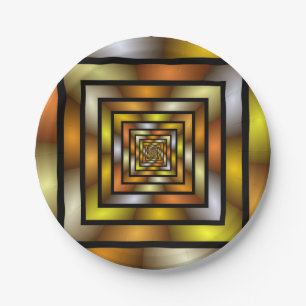 Luminous Tunnel Colourful Trippy Fractal Graphic Paper Plate