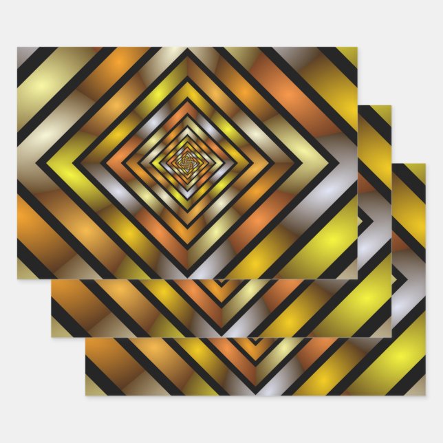 Luminous Tunnel Colourful Trippy Fractal Graphic Wrapping Paper Sheet (Set)