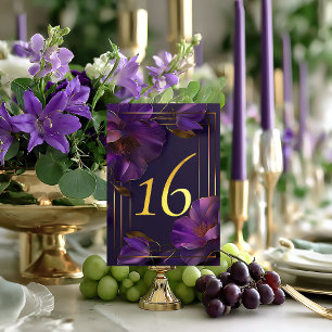 Luminous Violets Purple Wedding Table Number Card