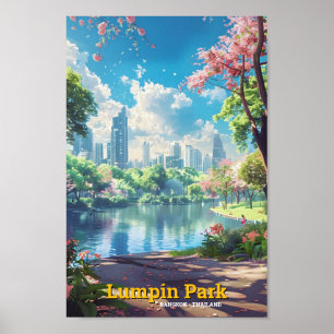 Lumpini Park Bangkok Thailand Vintage Travel  Poster
