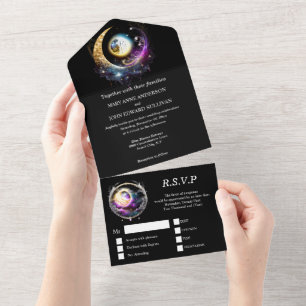 Luna full moon crescent celestial mystical elegant all in one invitation