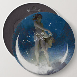 Luna Goddess at Night Scattering Stars 6 Cm Round Badge