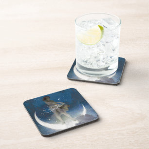 Luna Goddess at Night Scattering Stars Coaster