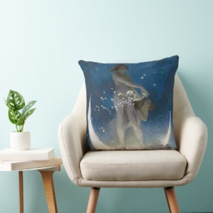 Luna Goddess at Night Scattering Stars Cushion