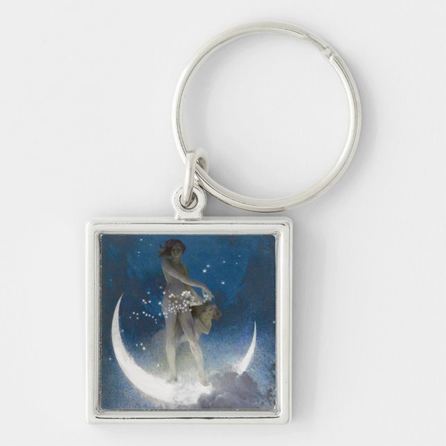 Luna Goddess at Night Scattering Stars Key Ring (Front)