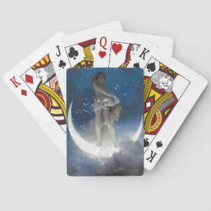 Luna Goddess at Night Scattering Stars Playing Cards