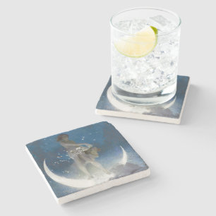 Luna Goddess at Night Scattering Stars Stone Coaster