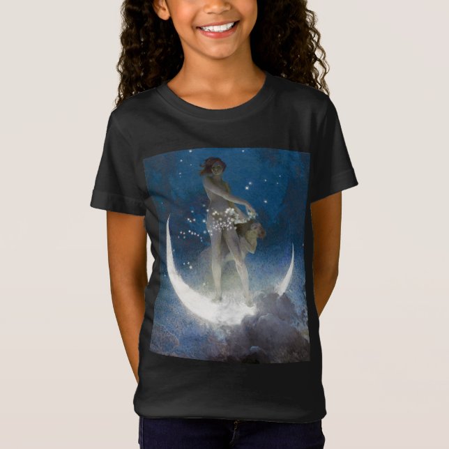 Luna Goddess at Night Scattering Stars T-Shirt (Front)