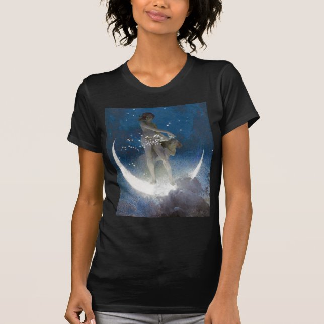 Luna Goddess at Night Scattering Stars T-Shirt (Front)