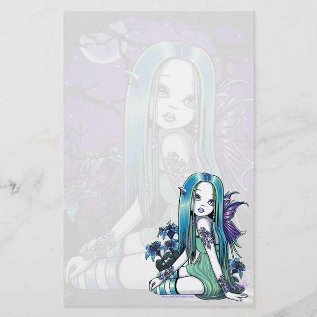 "Luna" Gothic Moon Lilly Fairy Art Stationery (Front)