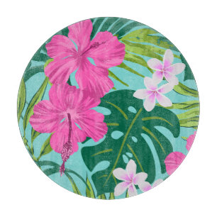 Luna Hibiscus Garden Hawaiian - Pink and Turq Cutting Board