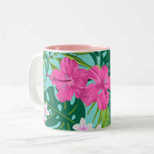 Luna Hibiscus Garden Hawaiian - Pink and Turq Two-Tone Coffee Mug