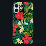 Luna Hibiscus Garden Hawaiian - Red and Black iPhone 16 Plus Case<br><div class="desc">Red, Evergreen, Lime, Yellow and Black colorway. Hibiscus and plumeria flowers dance over a backdrop of monstera and palms leaves. These flowers are commonly used in apparel for aloha shirt and muu muus creating a design reminiscent of the Hawaiian prints of the 50s and 60s. Customise the word- keep Aloha...</div>