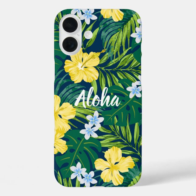 Luna Hibiscus Garden Hawaiian -Yellow and Navy Case-Mate iPhone Case (Back)