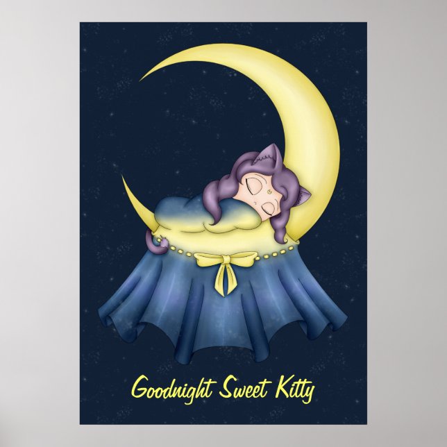 Luna Lullaby Cat Sleeping On The Moon Poster (Front)