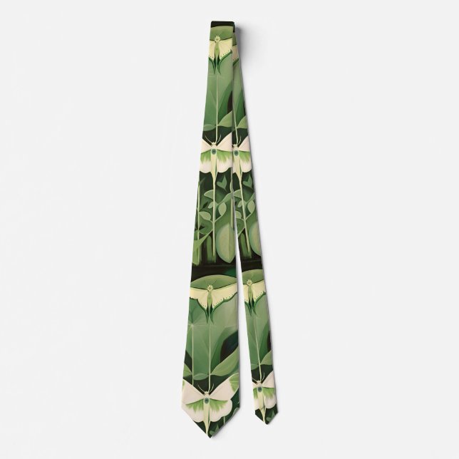 Luna Moth and flowers - Green and Cream Tie (Front)