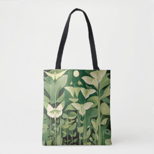 Luna Moth and flowers - Green and Cream Tote Bag