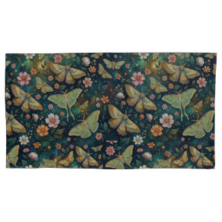 Luna Moth and Moon Phases, Starry Night Flowers Pillowcase