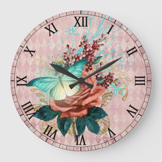 Luna Moth Bouquet Large Clock (Front)