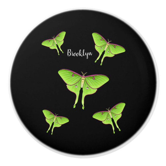 Luna Moth cartoon illustration  Ceramic Knob (Front)