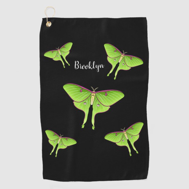 Luna Moth cartoon illustration  Golf Towel (Front)