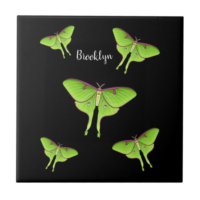 Luna Moth cartoon illustration Tile (Front)
