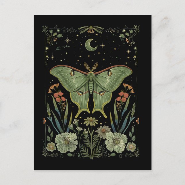 luna Moth Gothic Watercolor Art Postcard (Front)