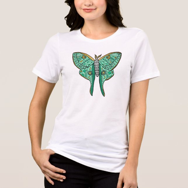 Luna Moth Illustration - Green and Gold Tri-Blend Shirt (Front)