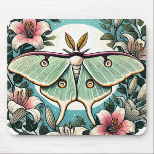 Luna Moth illustration lilies luna moths Mouse Pad