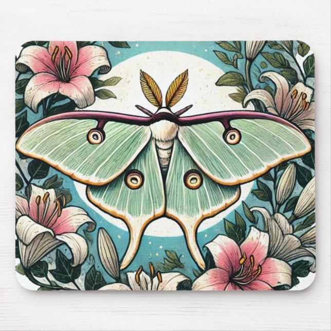 Luna Moth illustration lilies luna moths           Mouse Pad (Front)