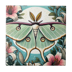 Luna Moth illustration lilies luna moths Tile