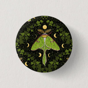 Luna moth, moon phases and ivy damask 2 3 cm round badge