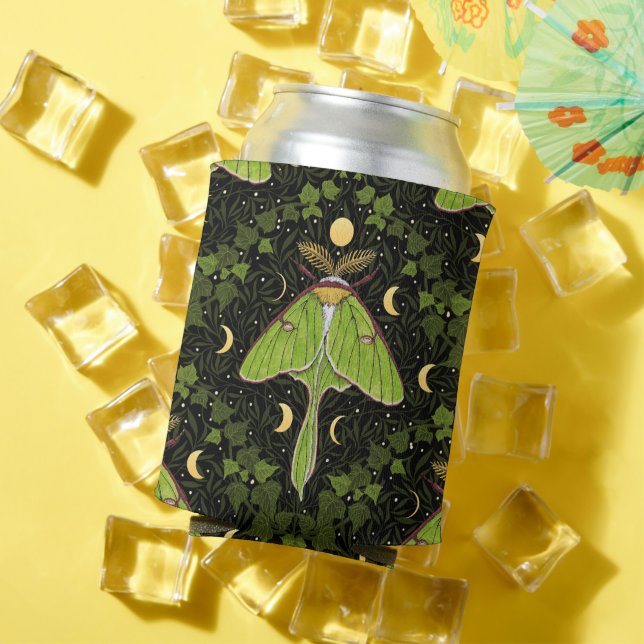 Luna moth, moon phases and ivy damask 2 can cooler (In Situ Summer)