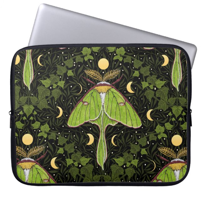 Luna moth, moon phases and ivy damask 2 laptop sleeve (Front)