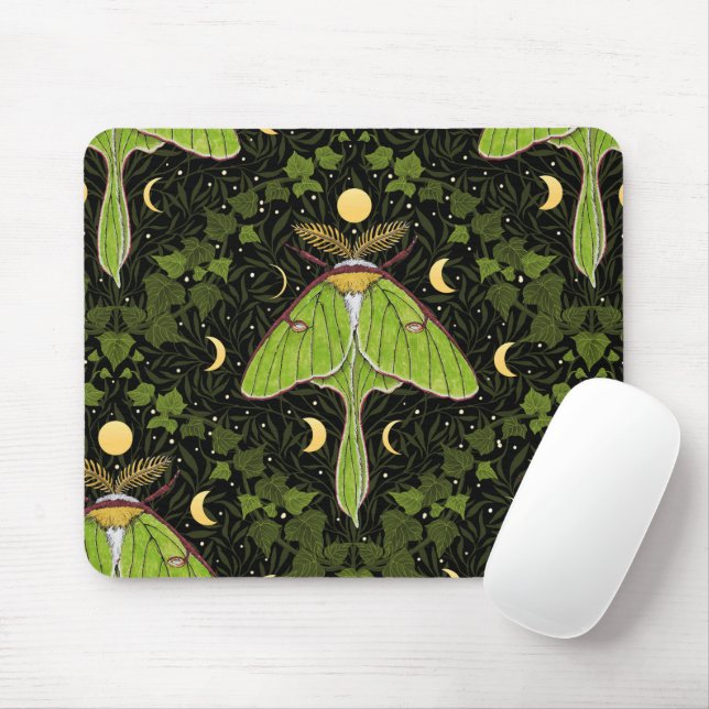 Luna moth, moon phases and ivy damask 2 mouse pad (With Mouse)