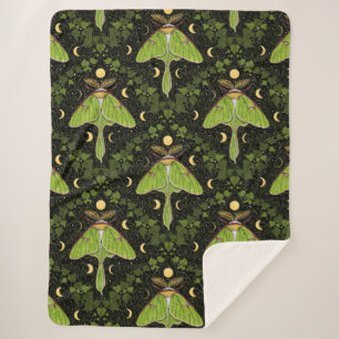 Luna moth, moon phases and ivy damask 2 sherpa blanket