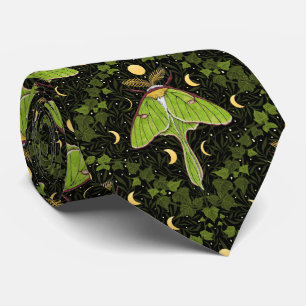 Luna moth, moon phases and ivy damask 2 tie