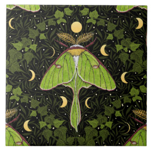 Luna moth, moon phases and ivy damask 2 tile